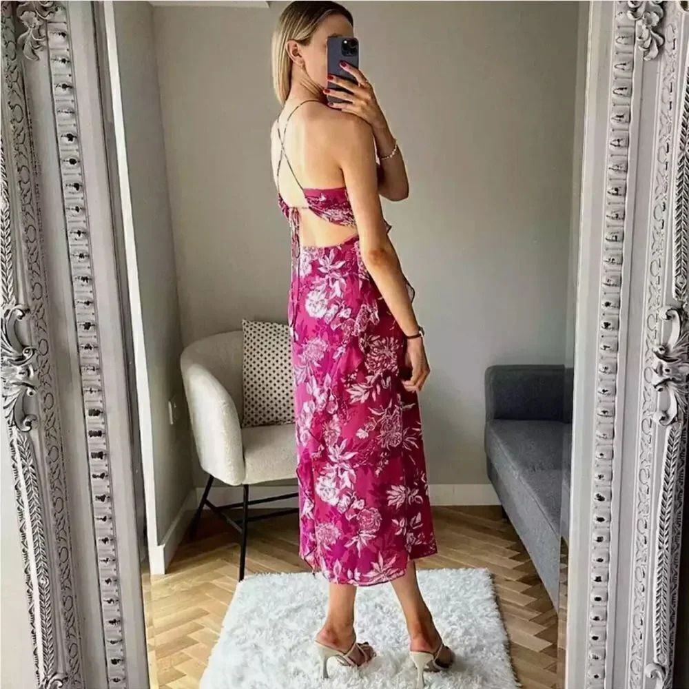 ZARA BOHO RUFFLED PRINT DRESS - Picture 8 of 12